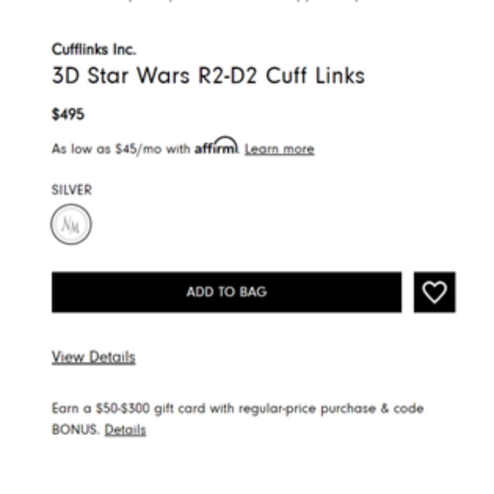 Neiman Marcus - Star Wars R2-D2 Sterling Silver Cuff Links - NWT ($495 in store) - Picture 16 of 16